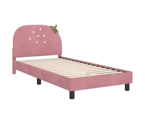 Laste Voodiraam Peatoega Peaga Roosa 80 X 200 Cm Samet