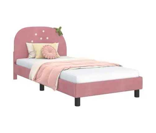 Laste Voodiraam Peatoega Peaga Roosa 80 X 200 Cm Samet