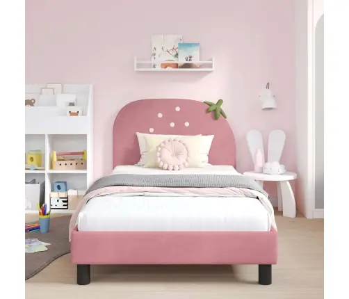 Bērnu Gultas Rāmis Ar Galvgali Rozā 90 X 200 Cm Samts Vidaxl