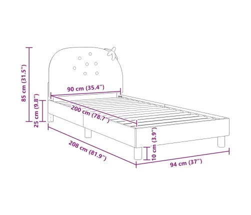 Bērnu Gultas Rāmis Ar Galvgali Rozā 90 X 200 Cm Samts Vidaxl