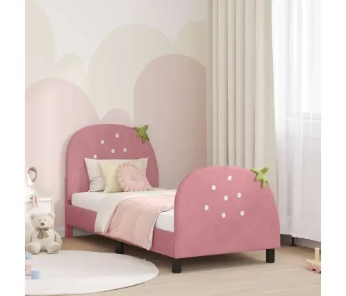 Laste Voodiraam Peatoega Peaga Roosa 80 X 160 Cm Samet