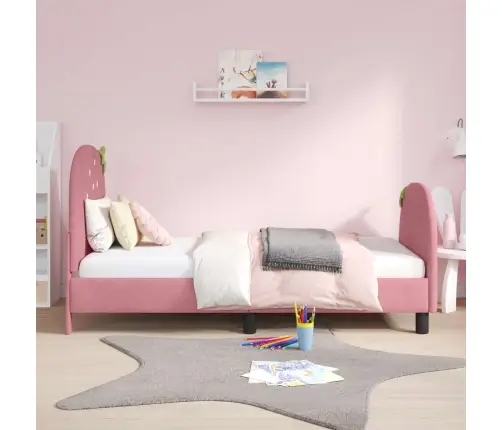 Laste Voodiraam Peatoega Peaga Roosa 80 X 160 Cm Samet