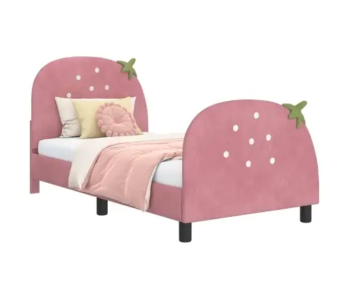 Laste Voodiraam Peatoega Peaga Roosa 80 X 160 Cm Samet