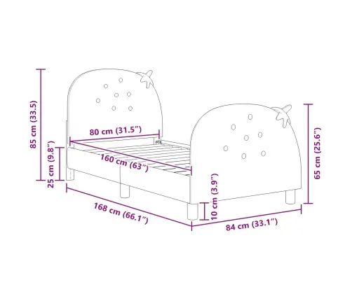 Laste Voodiraam Peatoega Peaga Roosa 80 X 160 Cm Samet