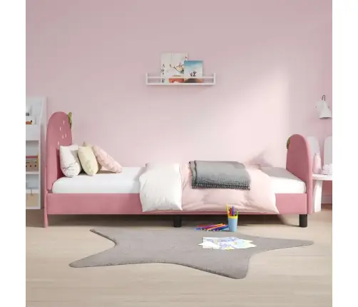 Laste Voodiraam Peatoega Peaga Roosa 80 X 200 Cm Samet