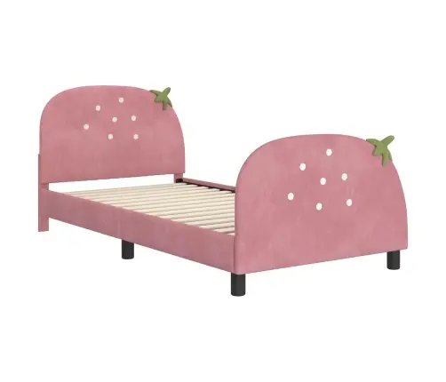 Laste Voodiraam Peatoega Peaga Roosa 80 X 200 Cm Samet