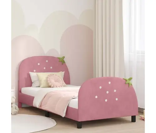 Laste Voodiraam Peatoega Peaga Roosa 90 X 200 Cm Samet