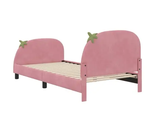 Laste Voodiraam Peatoega Peaga Roosa 90 X 200 Cm Samet