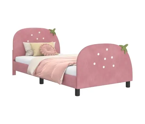 Laste Voodiraam Peatoega Peaga Roosa 90 X 200 Cm Samet