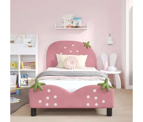 Bērnu Gultas Rāmis Ar Galvgali Rozā 80 X 200 Cm Samts Vidaxl