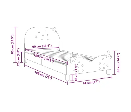 Bērnu Gultas Rāmis Ar Galvgali Rozā 90 X 190 Cm Samts Vidaxl