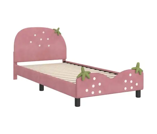 Laste Voodiraam Peatoega Peaga Roosa 90 X 200 Cm Samet