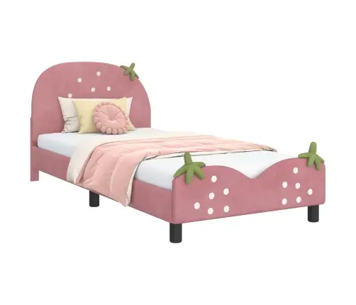 Laste Voodiraam Peatoega Peaga Roosa 90 X 200 Cm Samet