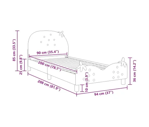 Laste Voodiraam Peatoega Peaga Roosa 90 X 200 Cm Samet