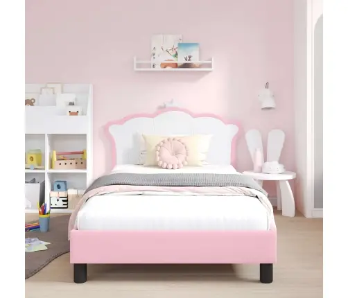 Laste Voodiraam Peatoega Peaga Roosa 90 X 190 Cm Pu