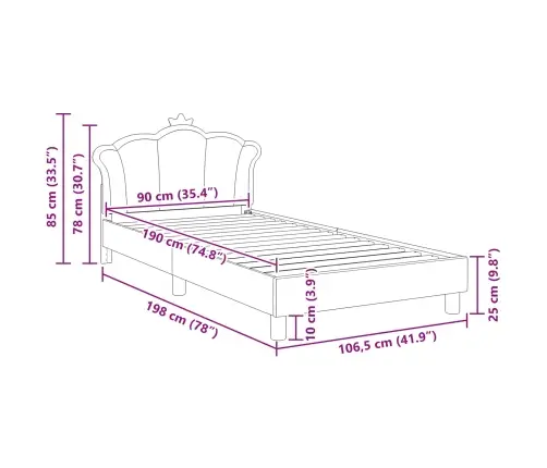 Laste Voodiraam Peatoega Peaga Roosa 90 X 190 Cm Pu