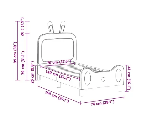 Bērnu Gultas Rāmis Ar Galvgali Rozā 70 X 140 Cm Pu Vidaxl