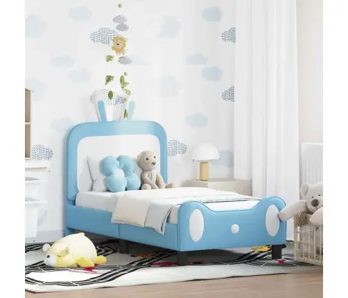 Bērnu Gultas Rāmis Ar Galvgali Zila 70 X 140 Cm Pu Vidaxl