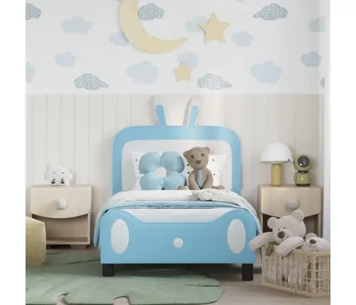 Bērnu Gultas Rāmis Ar Galvgali Zila 80 X 160 Cm Pu Vidaxl