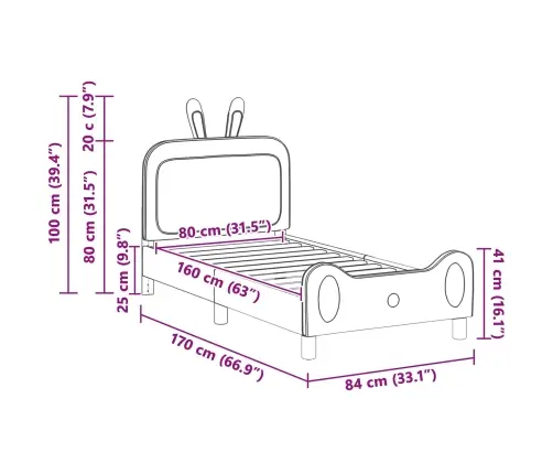 Bērnu Gultas Rāmis Ar Galvgali Zila 80 X 160 Cm Pu Vidaxl