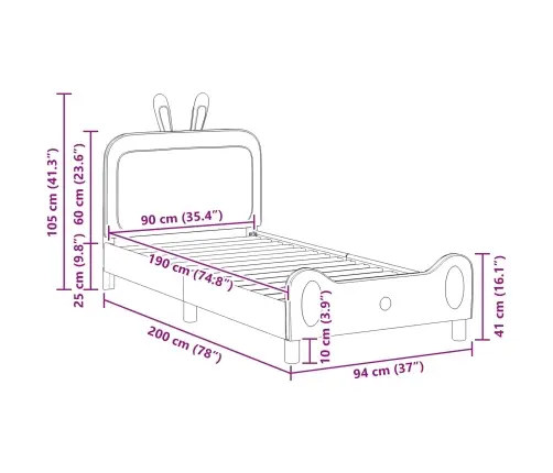 Bērnu Gultas Rāmis Ar Galvgali Rozā 90 X 190 Cm Pu Vidaxl