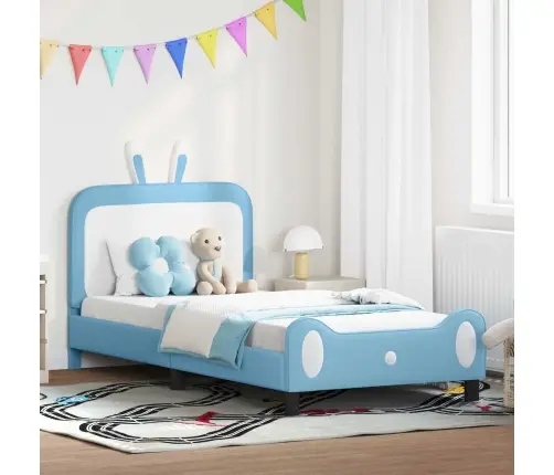 Bērnu Gultas Rāmis Ar Galvgali Zila 90 X 190 Cm Pu Vidaxl