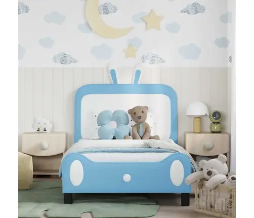 Bērnu Gultas Rāmis Ar Galvgali Zila 90 X 190 Cm Pu Vidaxl