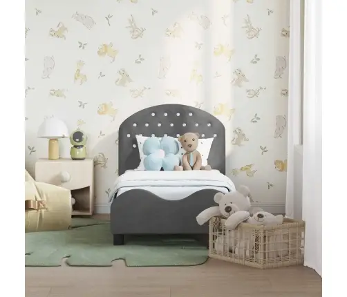 Bērnu Gultas Rāmis Ar Galvgali Tumši Pelēks 70 X 140 Cm Samts Vidaxl