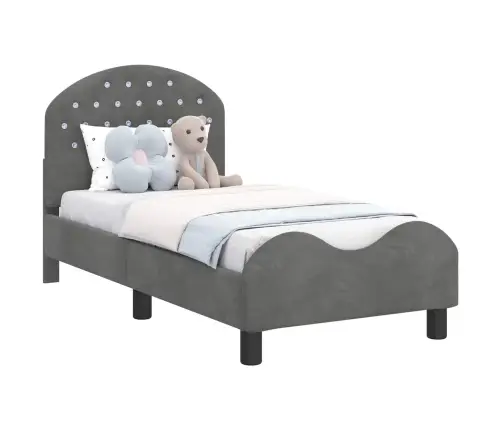 Bērnu Gultas Rāmis Ar Galvgali Tumši Pelēks 70 X 140 Cm Samts Vidaxl