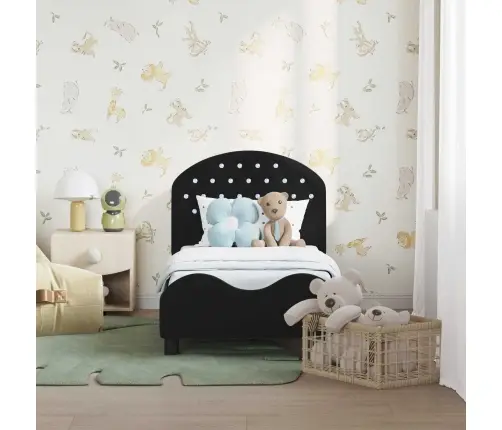 Kuni 3-Aastase Voodi Raam Koos Peatoega Must 70 X 140 Cm Samet