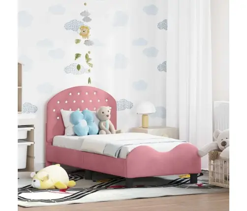 Bērnu Gultas Rāmis Ar Galvgali Rozā 70 X 140 Cm Samts Vidaxl