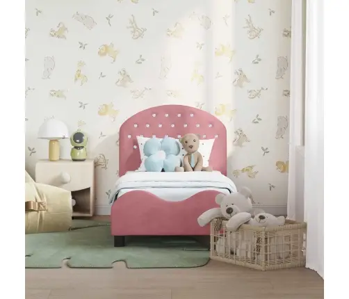 Bērnu Gultas Rāmis Ar Galvgali Rozā 70 X 140 Cm Samts Vidaxl