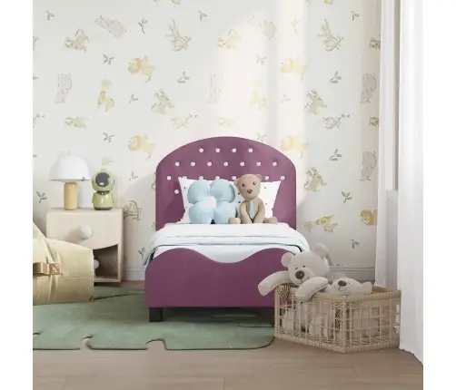 Bērnu Gultas Rāmis Ar Galvgali Violeta 70 X 140 Cm Samts Vidaxl