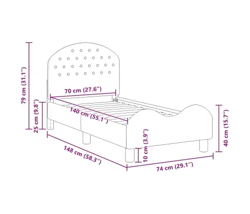 Bērnu Gultas Rāmis Ar Galvgali Violeta 70 X 140 Cm Samts Vidaxl