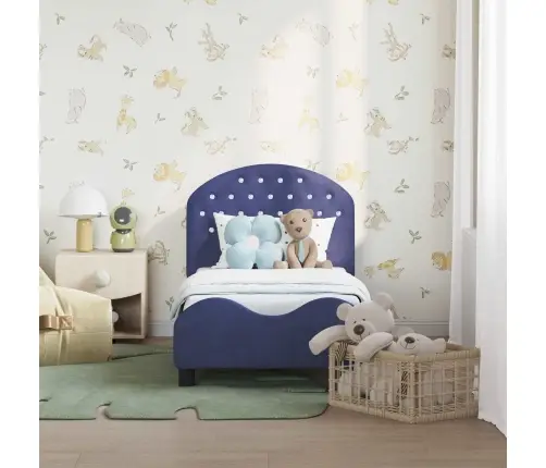 Bērnu Gultas Rāmis Ar Galvgali Policijas Zila 70 X 140 Cm Samts Vidaxl