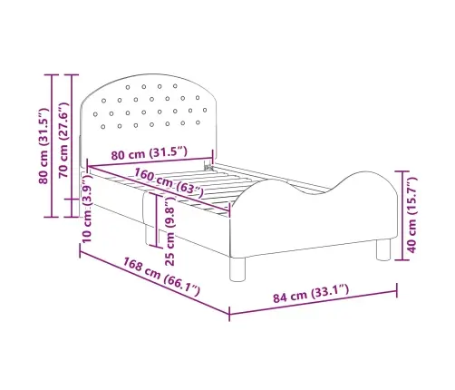 Laste Voodiraam Peatoega Peaga Helehall 80 X 160 Cm Samet