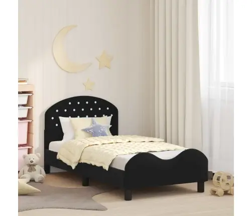 Laste Voodiraam Peatoega Peaga Must 80 X 160 Cm Samet