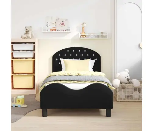 Laste Voodiraam Peatoega Peaga Must 80 X 160 Cm Samet