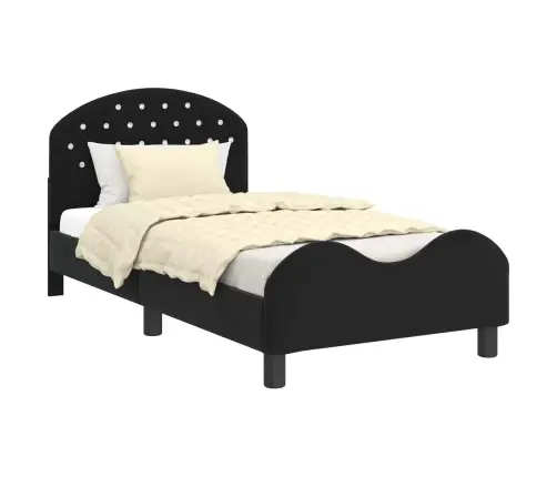 Laste Voodiraam Peatoega Peaga Must 80 X 160 Cm Samet