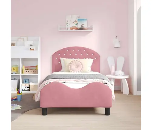 Bērnu Gultas Rāmis Ar Galvgali Rozā 80 X 160 Cm Samts Vidaxl
