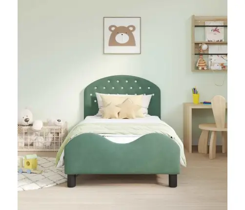 Vaikiška Lovos Konstrukcija Su Galvūgaliu Jūrinė Žalia Aksomas