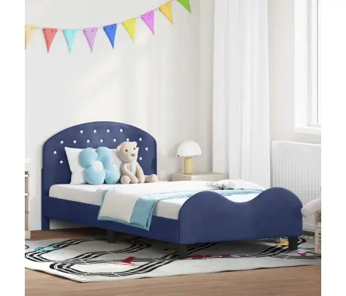 Bērnu Gultas Rāmis Ar Galvgali Policijas Zila 80 X 200 Cm Samts Vidaxl