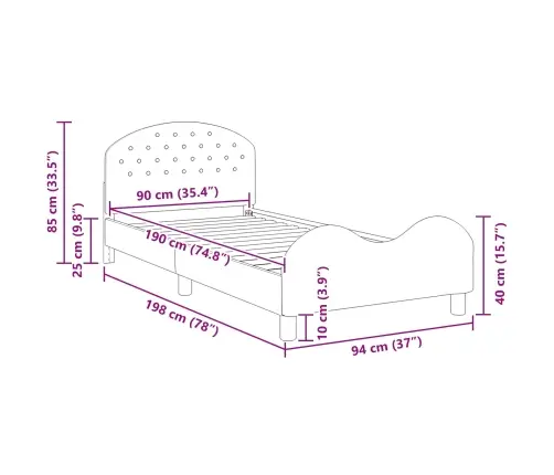 Bērnu Gultas Rāmis Ar Galvgali Violeta 90 X 190 Cm Samts Vidaxl