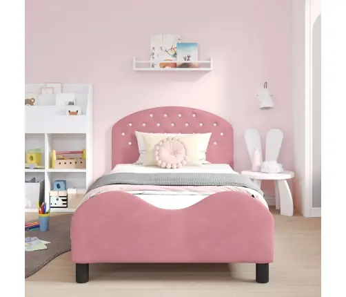 Bērnu Gultas Rāmis Ar Galvgali Rozā 90 X 200 Cm Samts Vidaxl