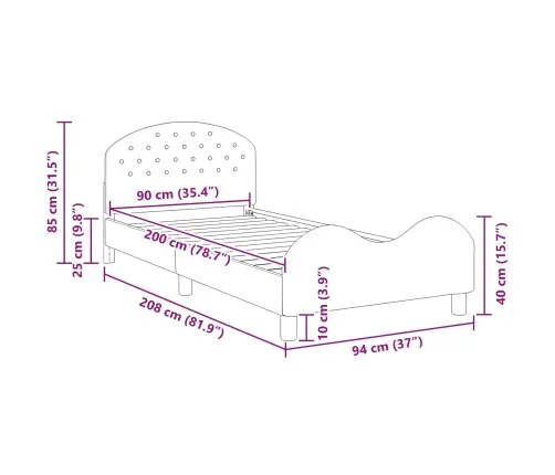 Laste Voodiraam Peatoega Peaga Lilla 90 X 200 Cm Samet
