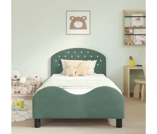 Bērnu Gultas Rāmis Ar Galvgali Jūras Zaļa 90 X 200 Cm Samts Vidaxl