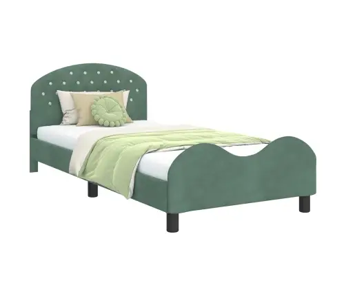 Bērnu Gultas Rāmis Ar Galvgali Jūras Zaļa 90 X 200 Cm Samts Vidaxl