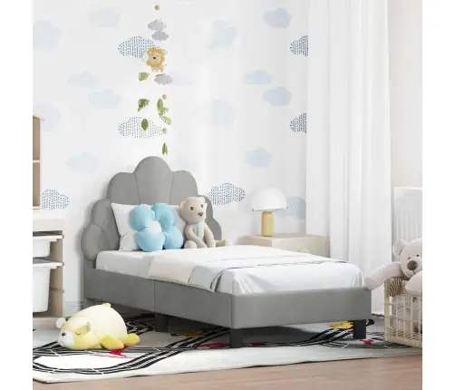 Bērnu Gultas Rāmis Ar Galvgali Gaiši Pelēks 70 X 140 Cm Samts Vidaxl