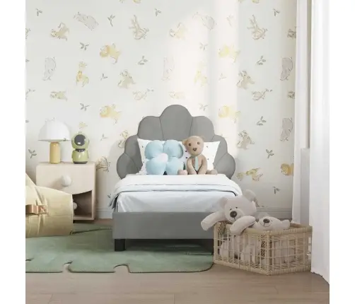 Bērnu Gultas Rāmis Ar Galvgali Gaiši Pelēks 70 X 140 Cm Samts Vidaxl