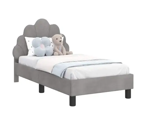Bērnu Gultas Rāmis Ar Galvgali Gaiši Pelēks 70 X 140 Cm Samts Vidaxl